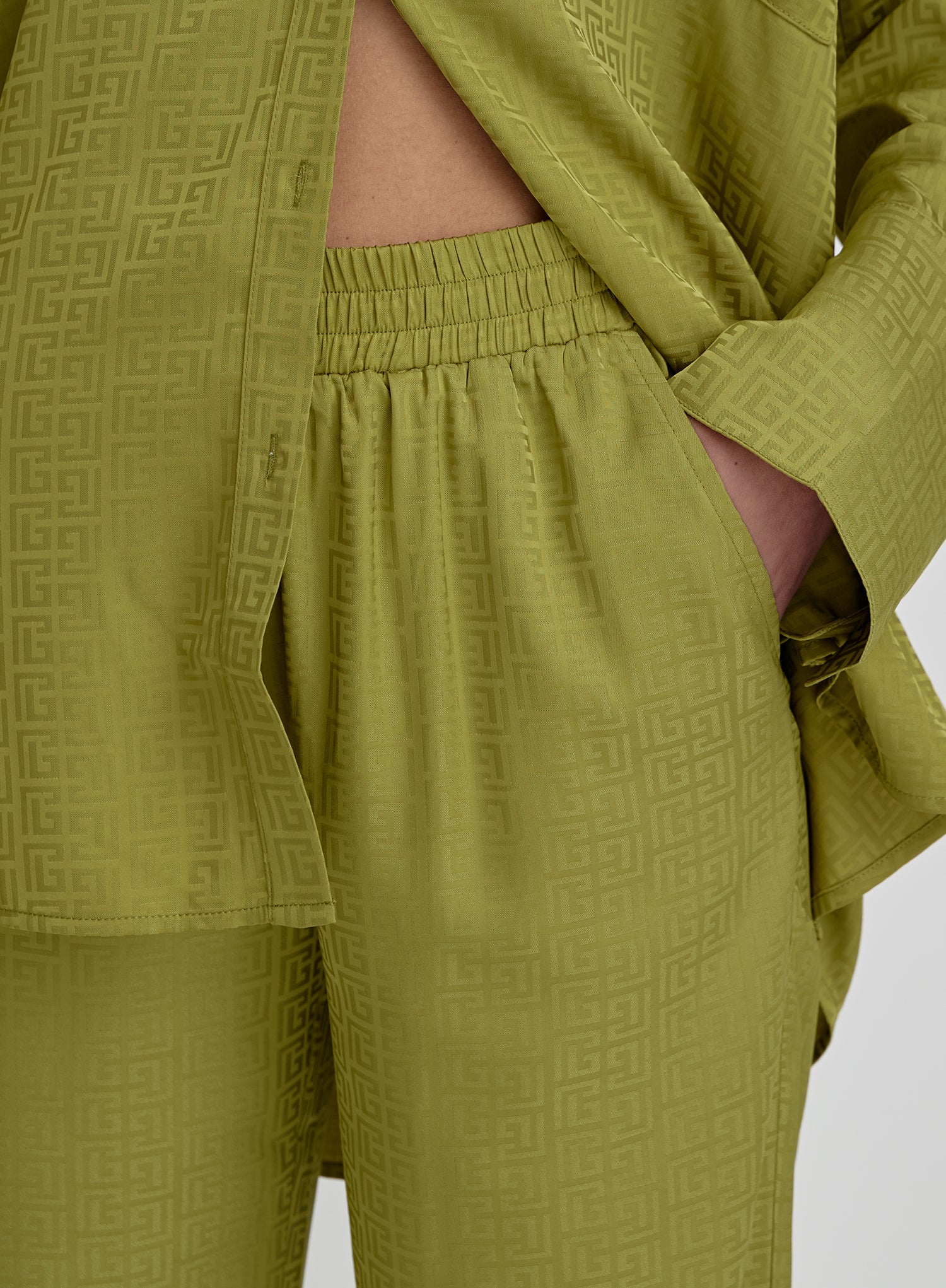 Green Jacquard Satin Print Trouser